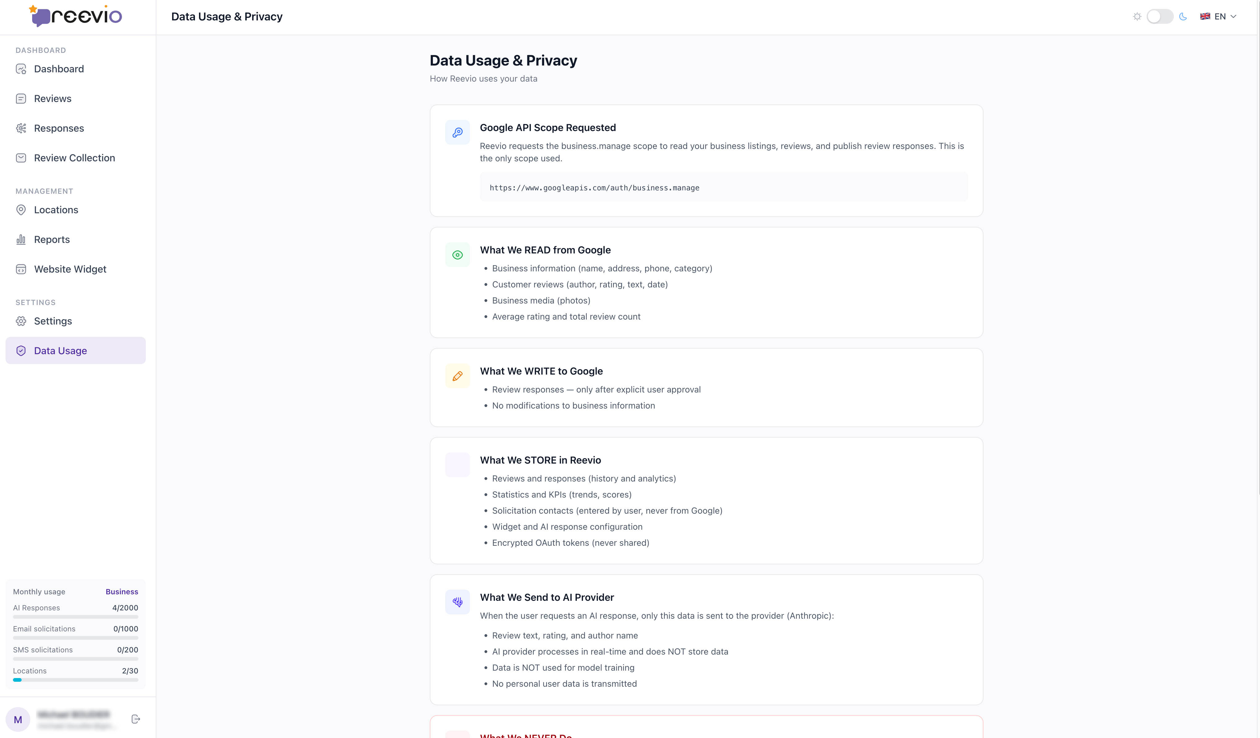 Param&egrave;tres de configuration et pilote automatique Reevio
